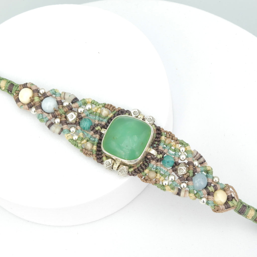 Sterling Silver Isha Elafi Nomadic Knotwork Chrysoprase Bracelet