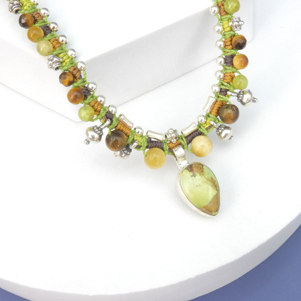 Sterling Silver Isha Elafi Green Turquoise Nomadic Knotwork Necklace