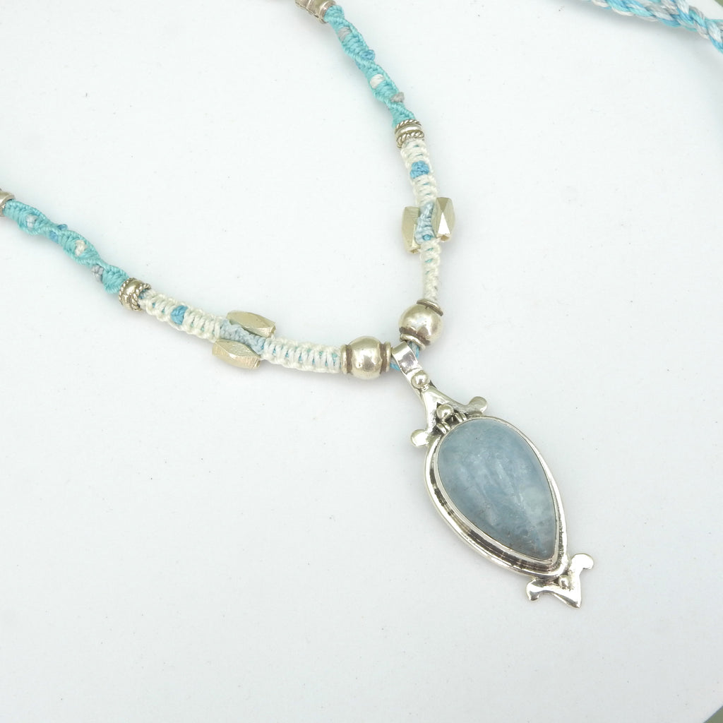 Sterling Silver Isha Elafi Aquamarine Nomadic Knotwork Necklace