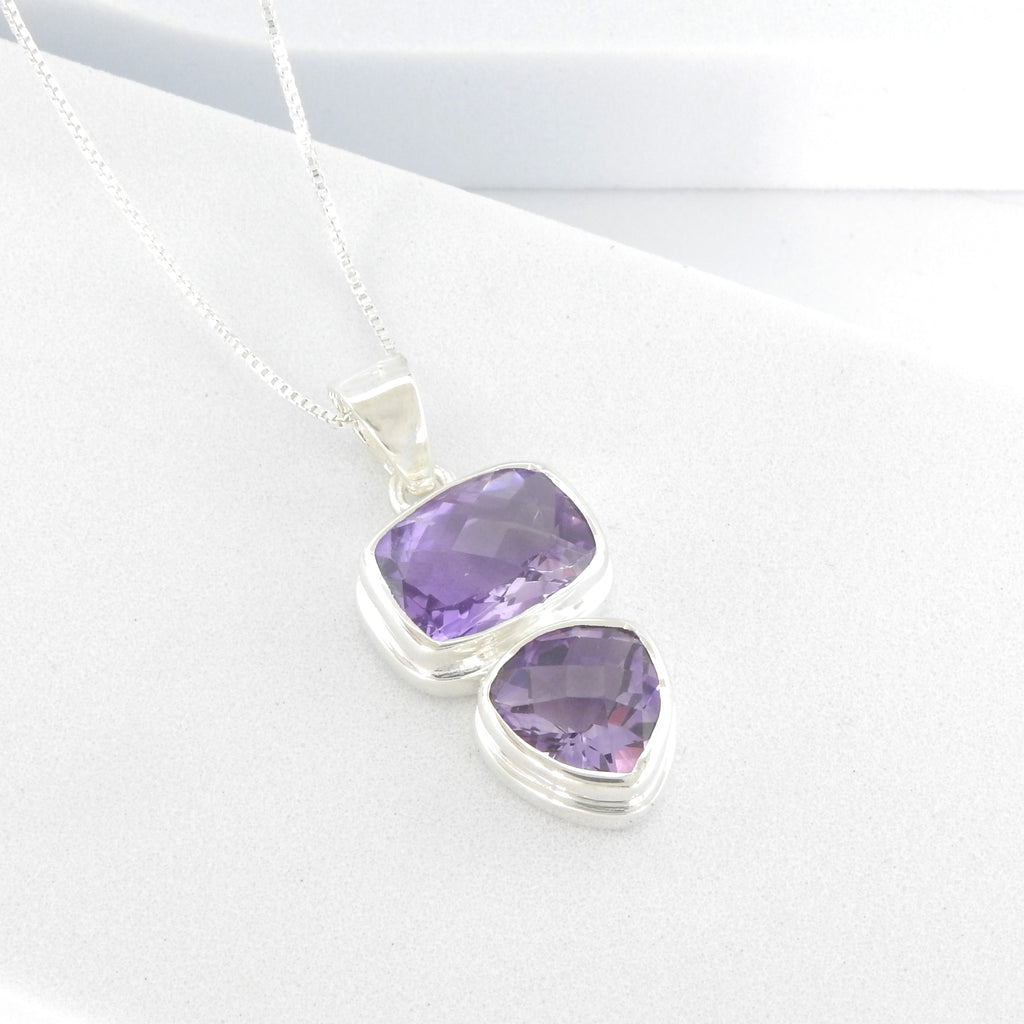 Sterling Silver Double Amethyst Pendant