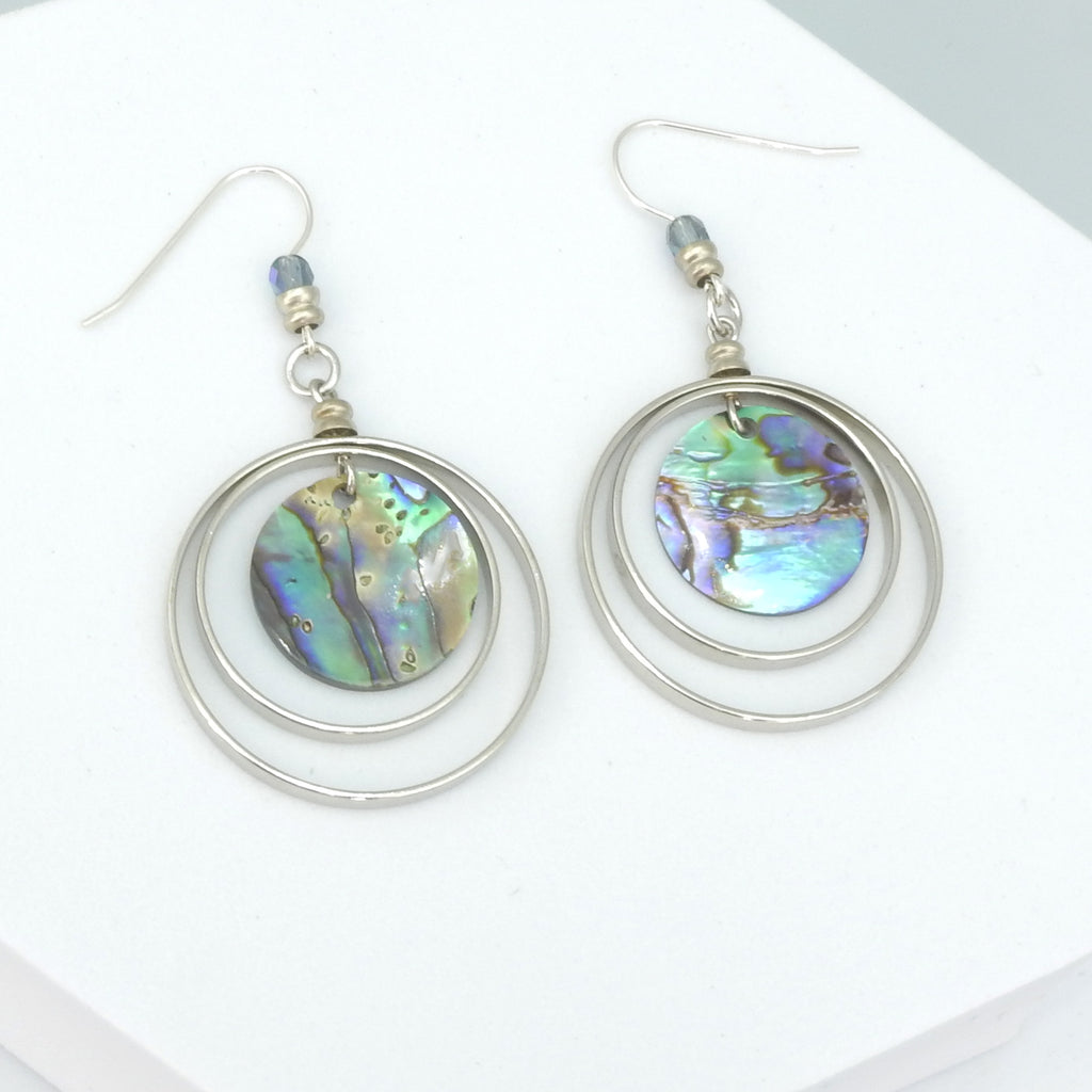 John Michael Richardson Circle Dangle Earrings w/ Abalone