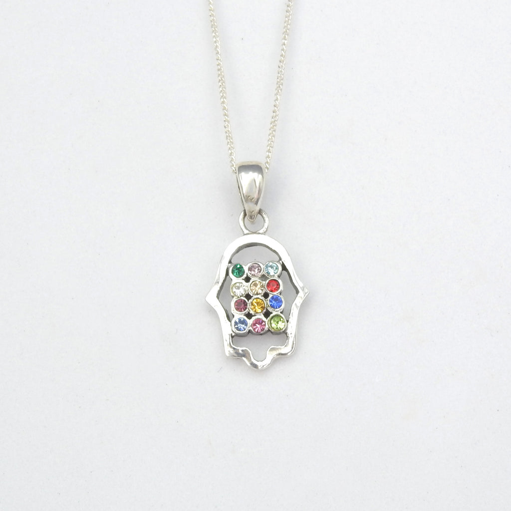 Sterling Silver 12 Tribes Hamsa Pendant