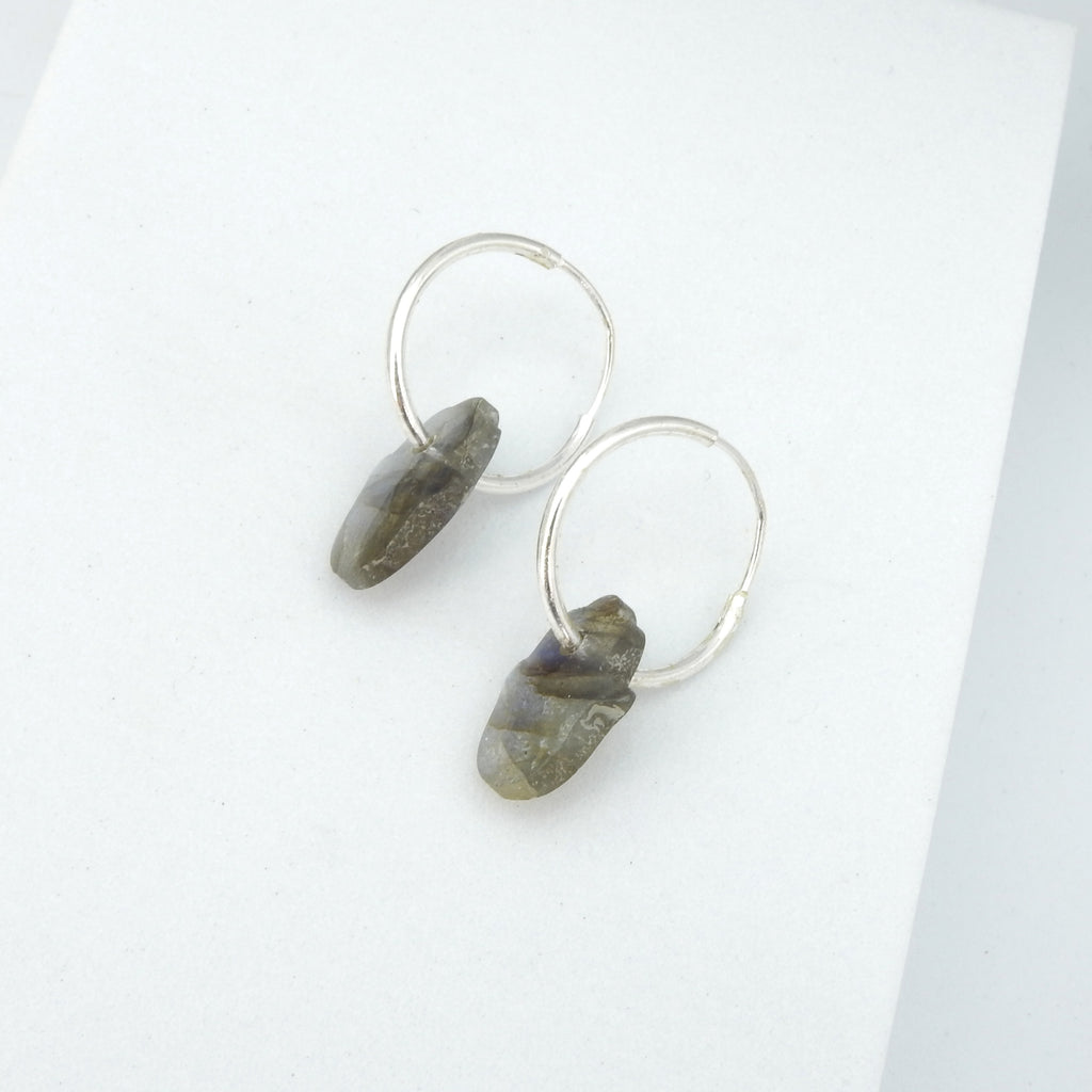 Sterling Silver Labradorite Hamsa Hoop Earrings