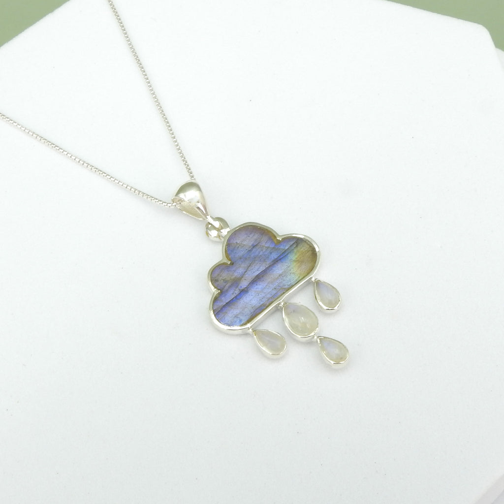 Sterling Silver Labradorite Cloud Moonstone Rain Pendant