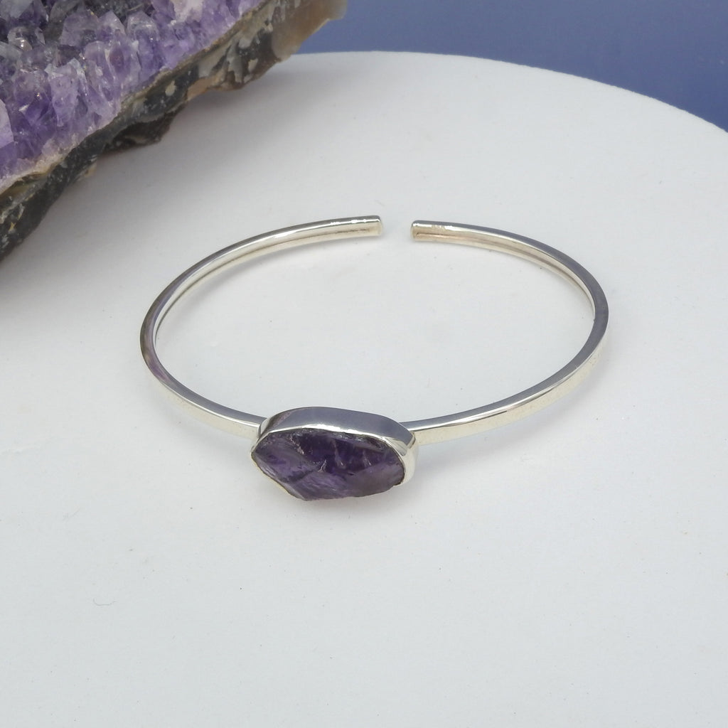 Sterling Silver Rough Amethyst Cuff Bracelet