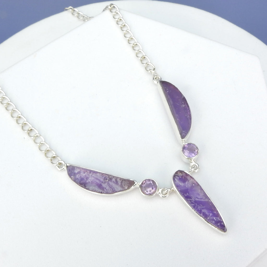 Sterling Silver Rough & Faceted Amethyst Necklace