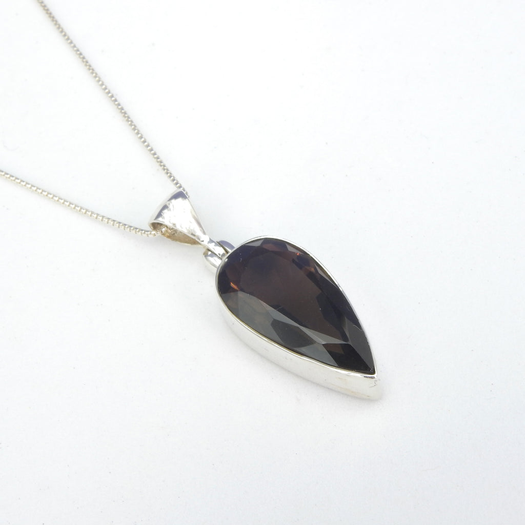 Sterling Silver Teardrop Faceted Smokey Quartz Pendant
