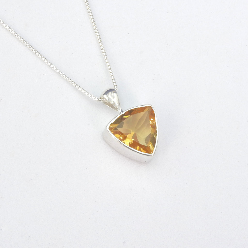 Sterling Silver Triangle Shaped Faceted Citrine Pendant