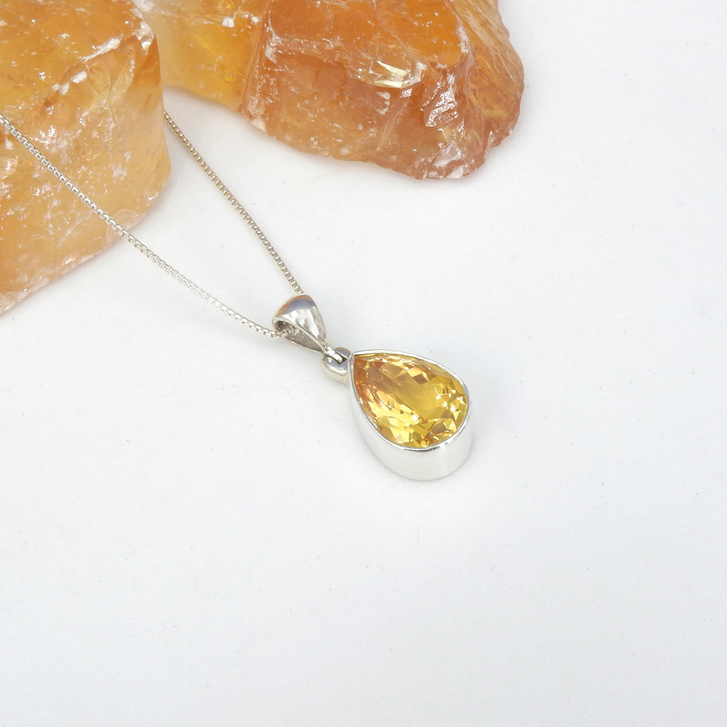 Sterling Silver Faceted Citrine Teardrop Pendant