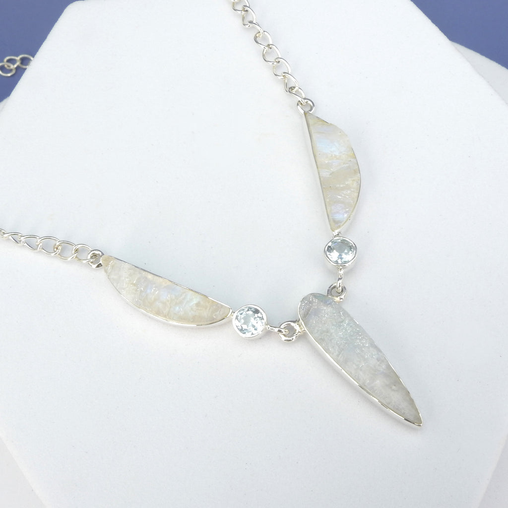 Sterling Silver Rough Moonstone & Blue Topaz Necklace