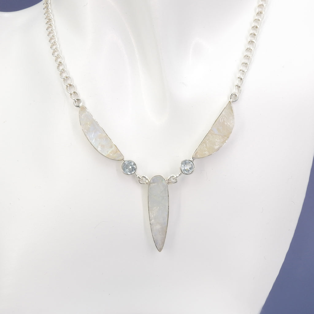 Sterling Silver Rough Moonstone & Blue Topaz Necklace