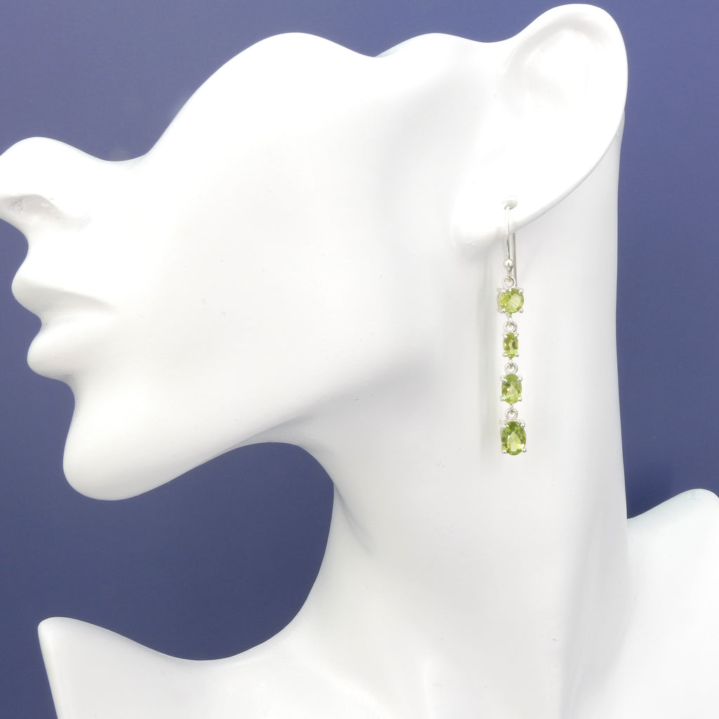 Sterling Silver Long Faceted Peridot Earrings