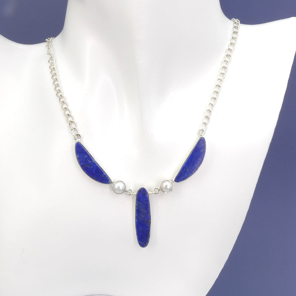 Sterling Silver Lapis & Pearl Necklace