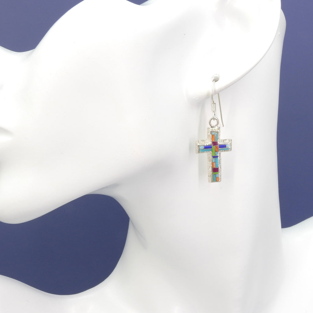 Sterling Silver Inlay Cross Earrings