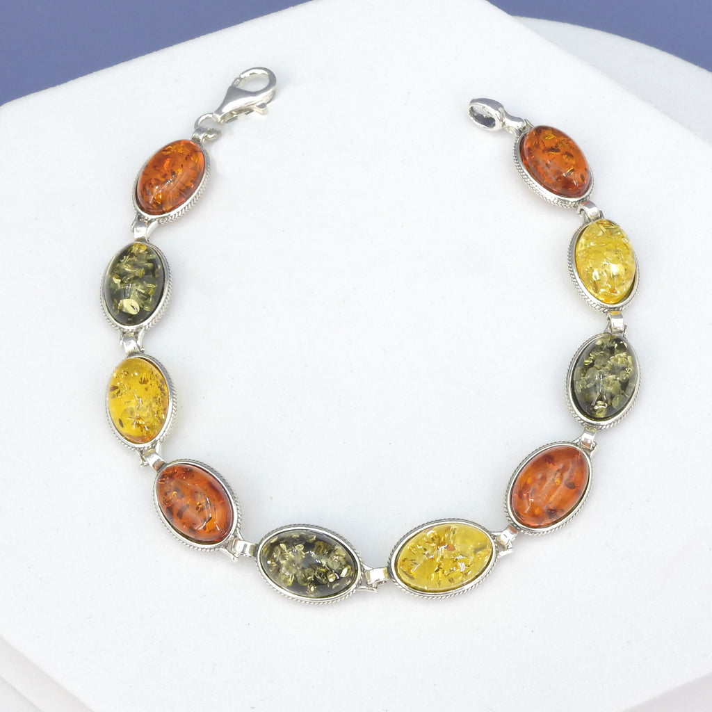 Sterling Silver Mixed Amber Bracelet