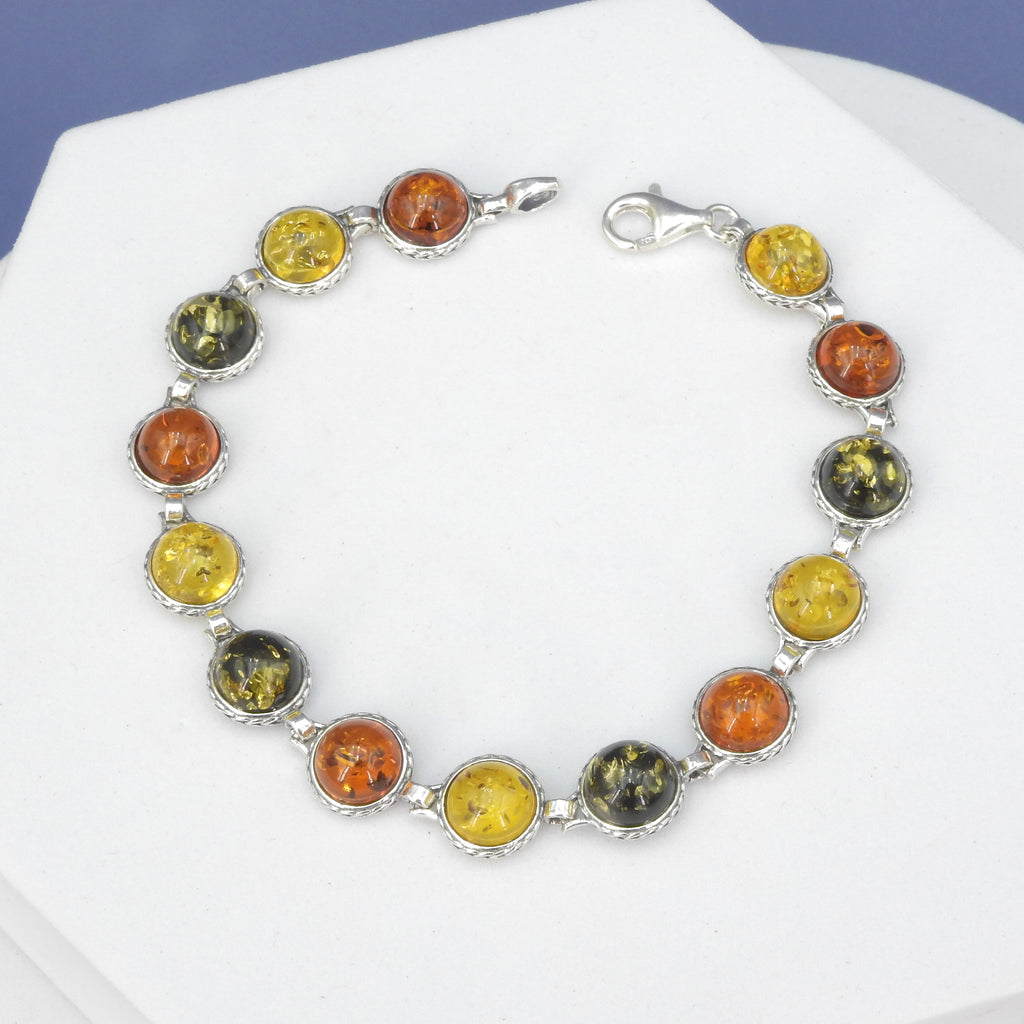 Sterling Silver Mixed Amber Bracelet