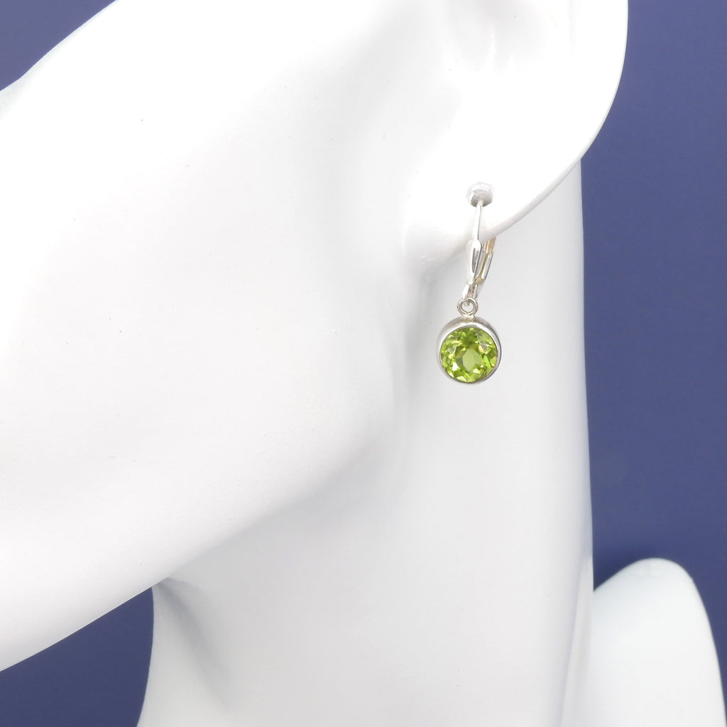 Sterling Silver Round Peridot Dangle Earrings