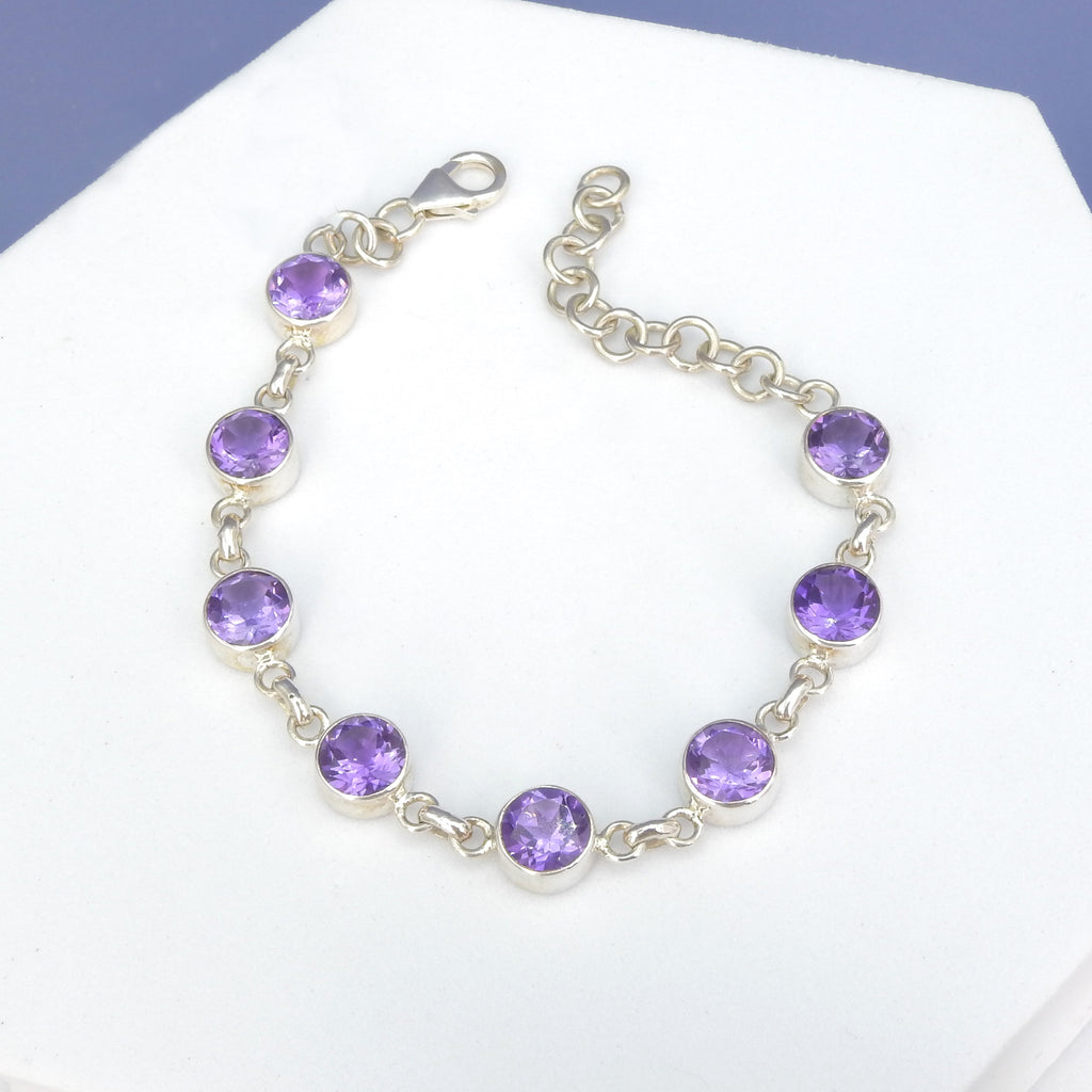 Sterling Silver Amethyst Link Bracelet