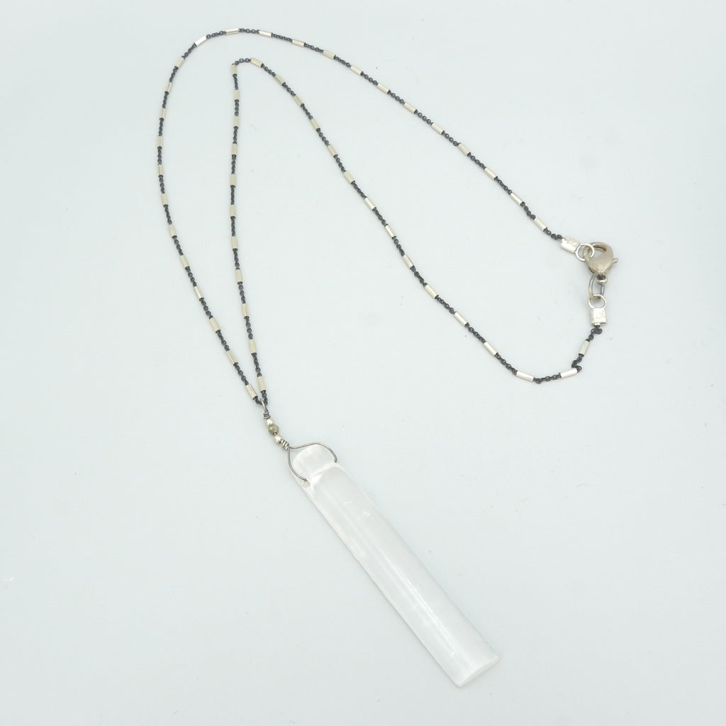 Sterling Silver Selenite Necklace w/ Fancy Chain