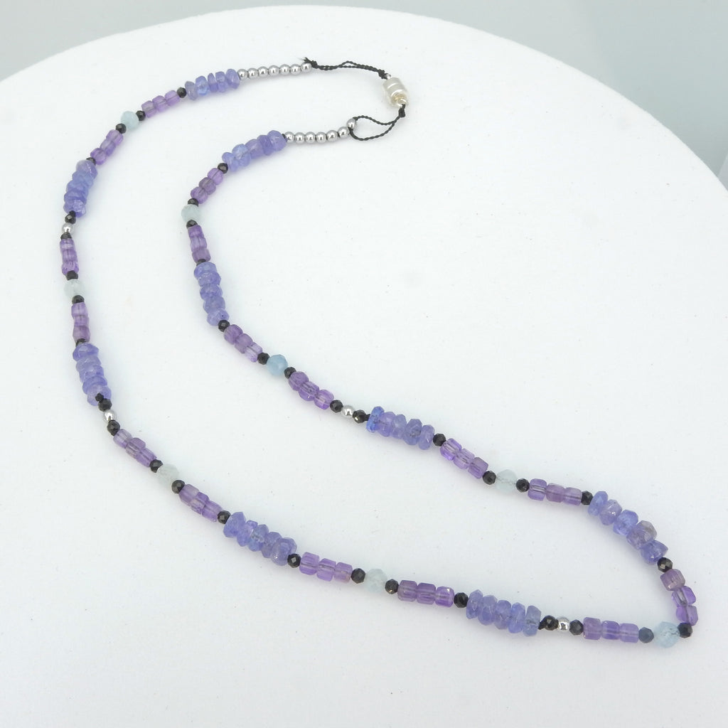 Tanzanite, Amethyst & Aquamarine Bead Necklace