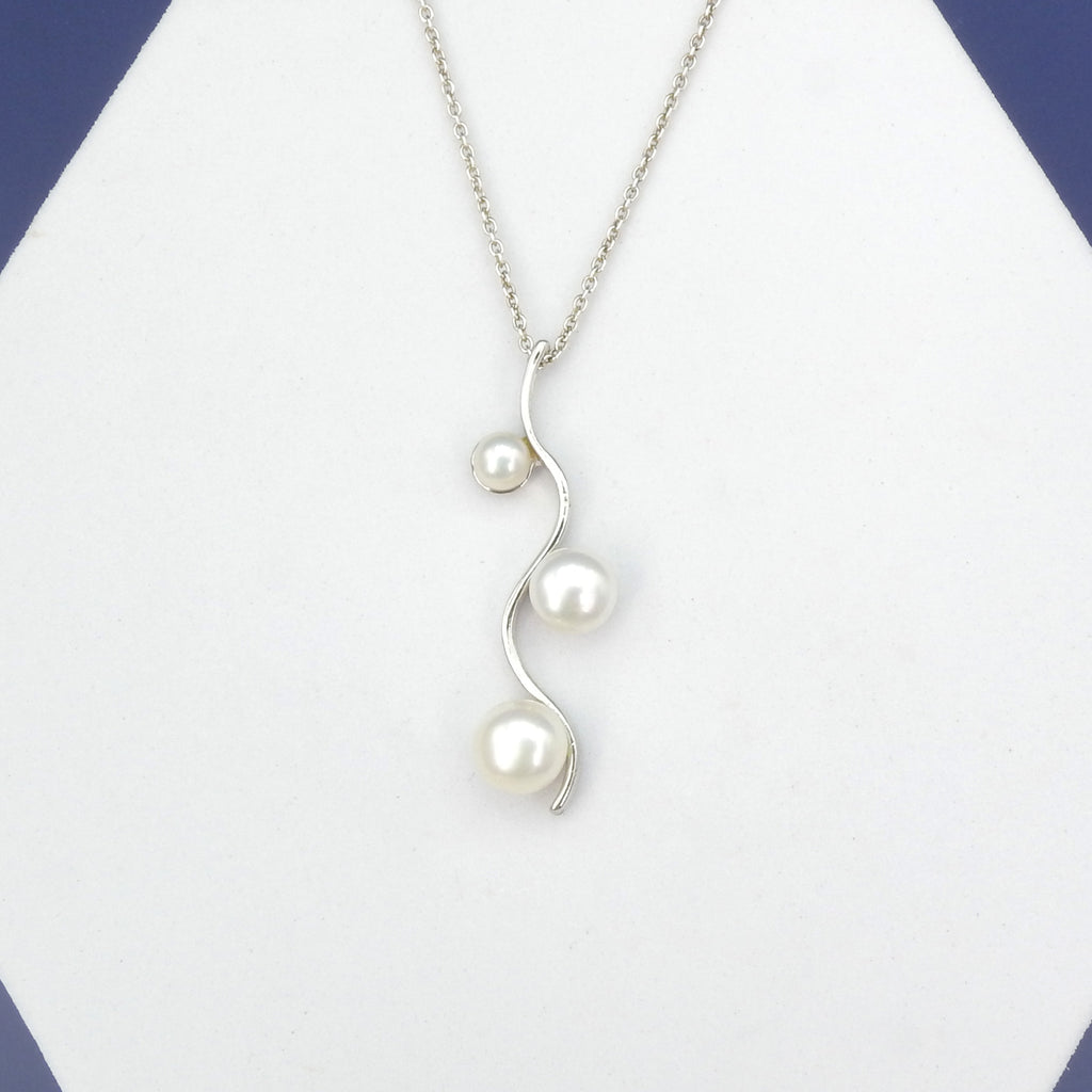 Sterling Silver Three Pearl Wave Necklace