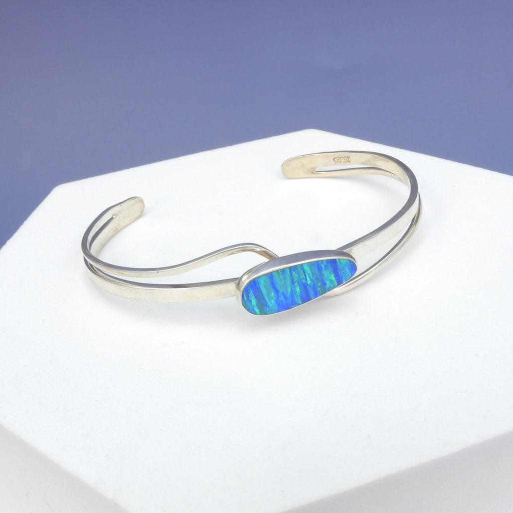 Sterling Silver Created Opal Cuff Bracelet