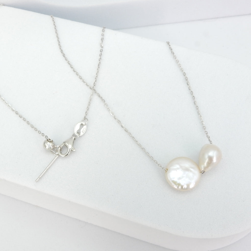 Sterling Silver Floating Double Pearl Necklace