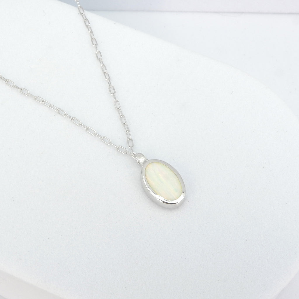 Sterling Silver Double Sided Created Opal Necklace