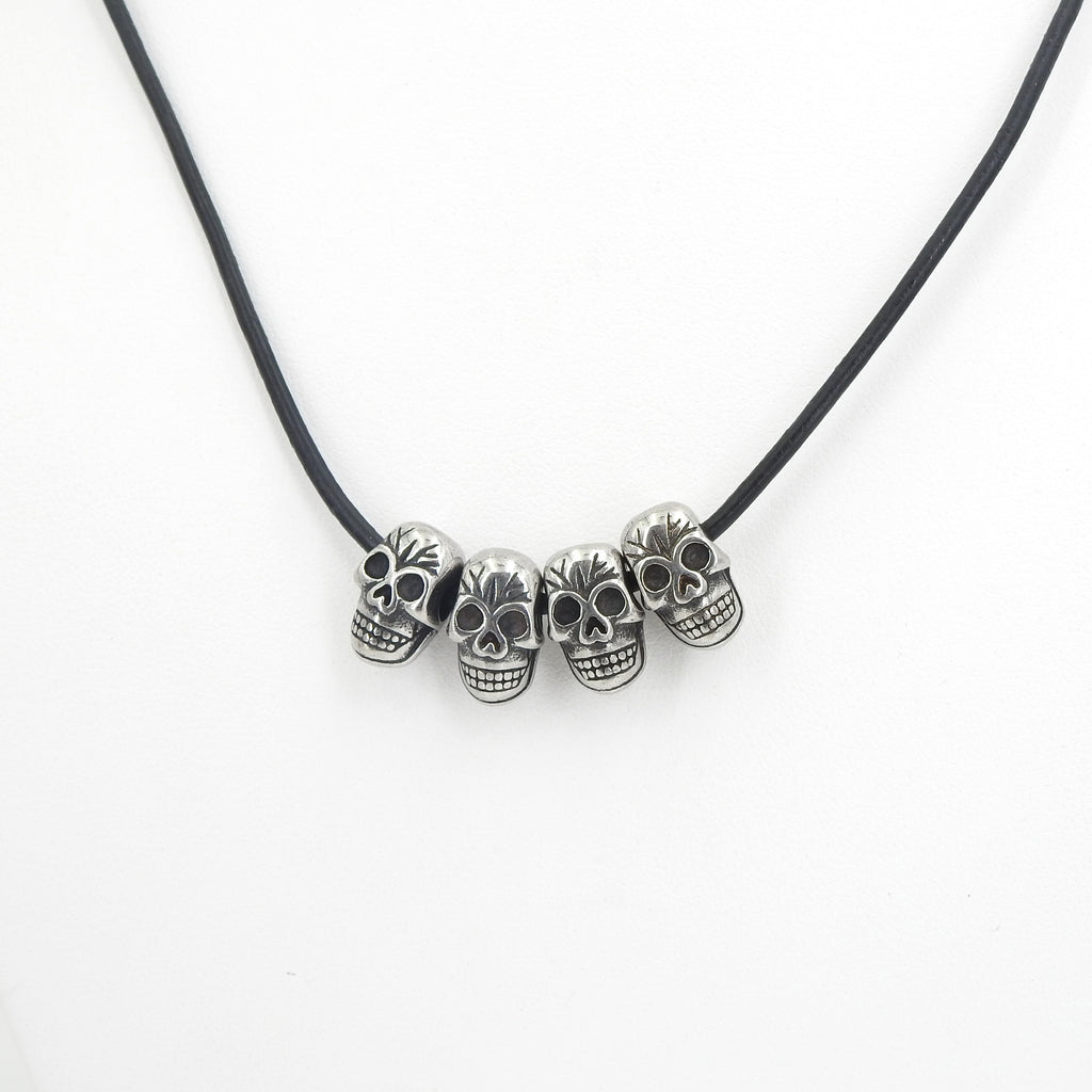 Stainless Steel Skull & Leather Necklace