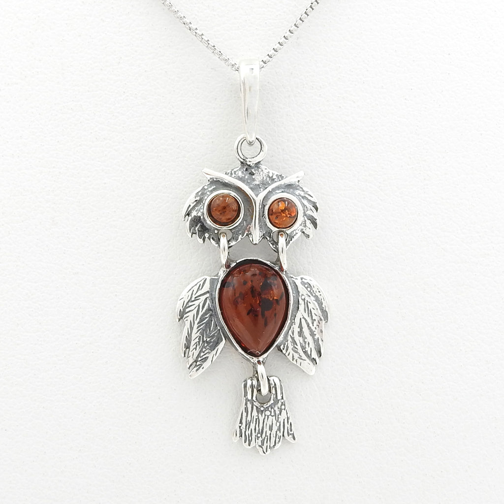 Sterling Silver Amber Owl Pendant