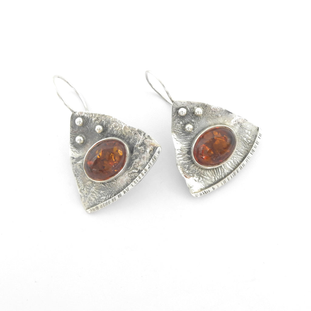 Sterling Silver Triangle Amber Earrings
