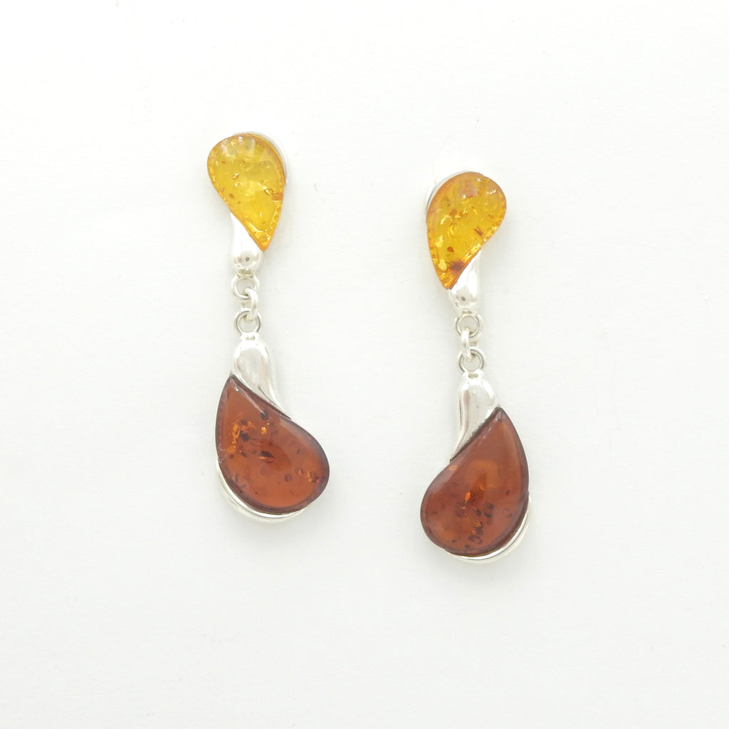 Sterling Silver Mixed Amber Dangle Post Earrings