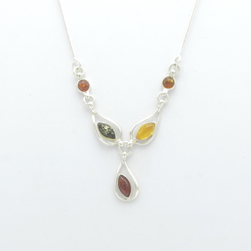 Sterling Silver Mixed Amber Neckalce