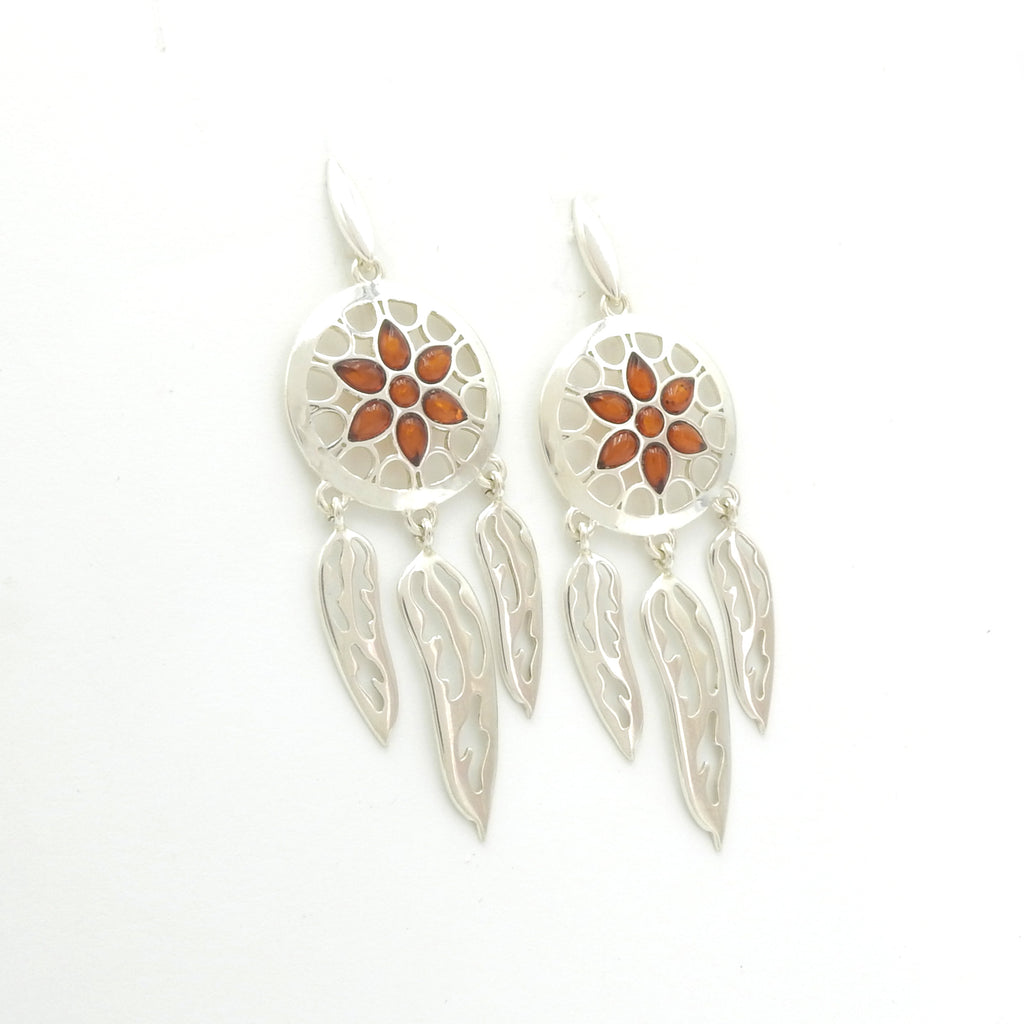 Sterling Silver Dreamcatcher Amber Earrings