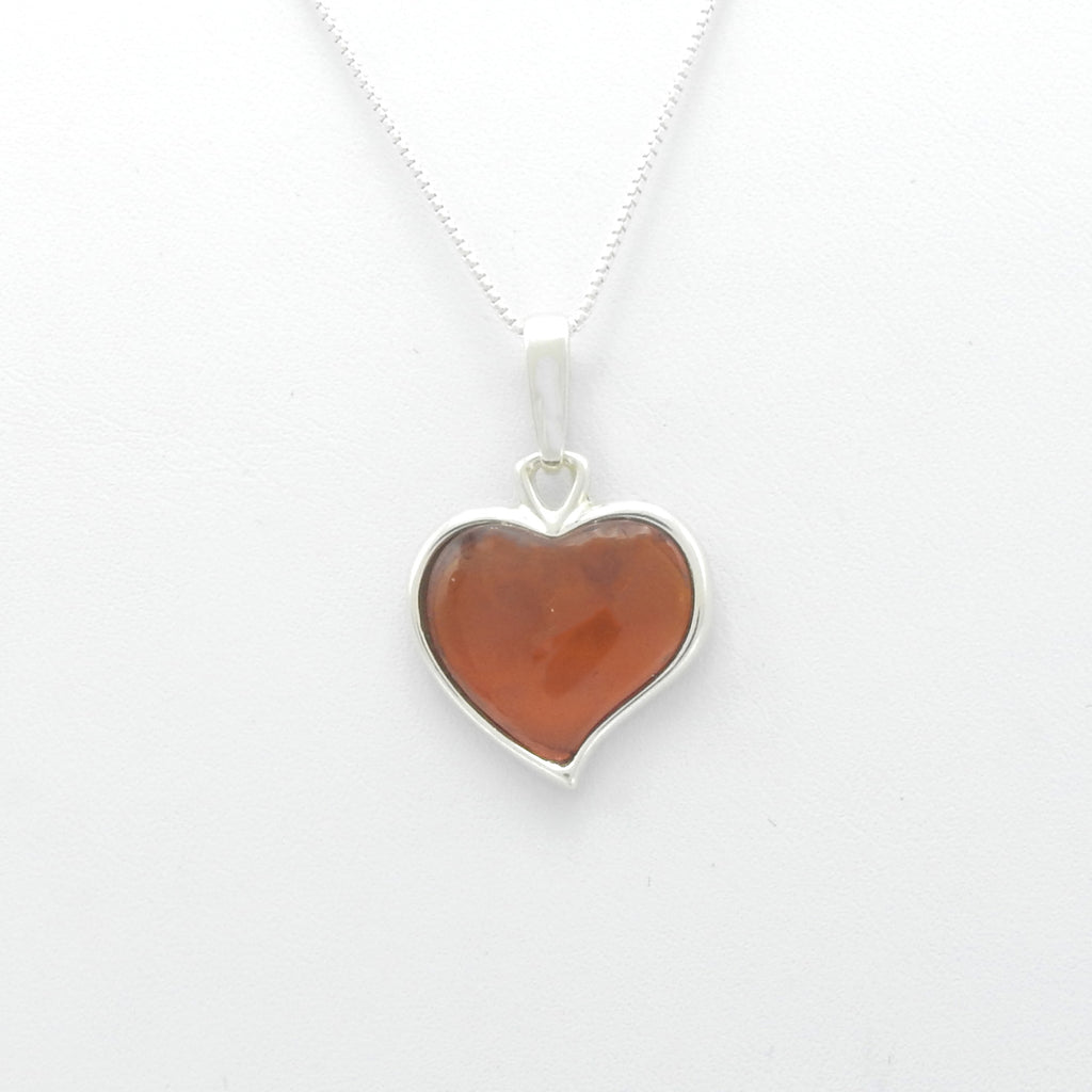 Sterling Silver Small Amber Heart Pendant