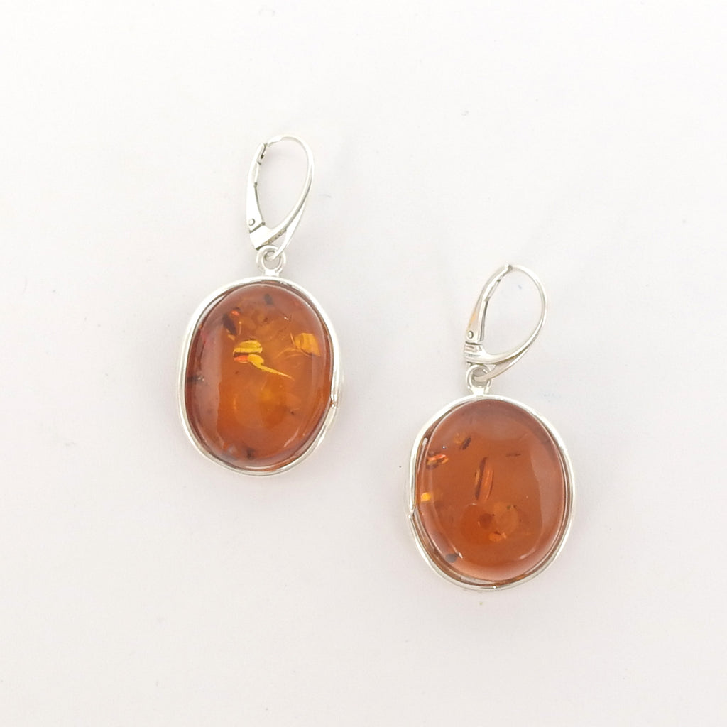 Sterling Silver Large Amber Earrings