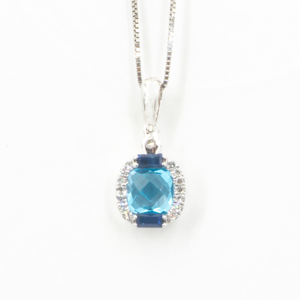 14K Blue Topaz Sapphire Diamond Pendant