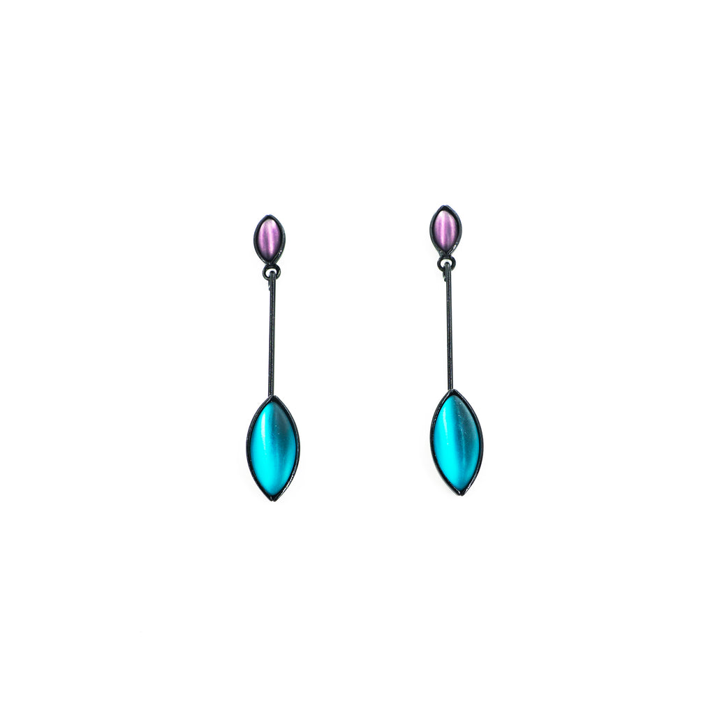 2 Leaves Purple Teal Earrings