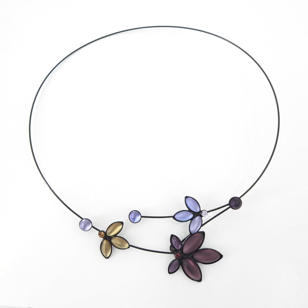 Memory Wire Purple, Gold, & Blue Maple Leaf Necklace