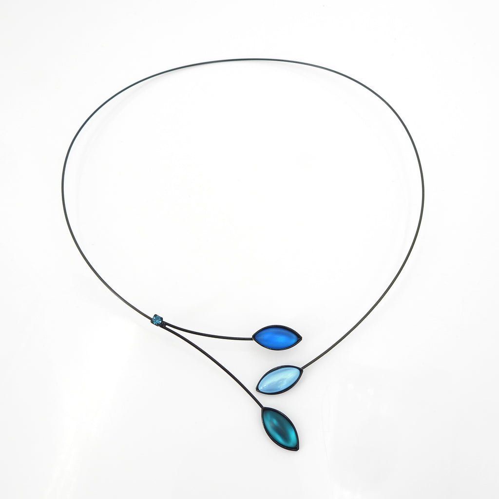 Memory Wire Blue & Teal Leaves & Branches Necklace