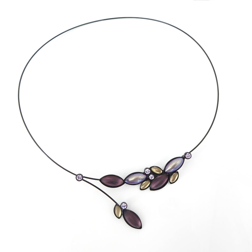 Memory Wire Purple Leaf Cluster Necklace
