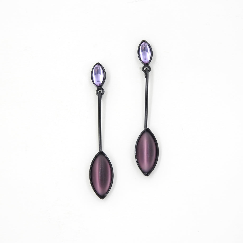 Purple Czech Glass Leaf Drop Earrings