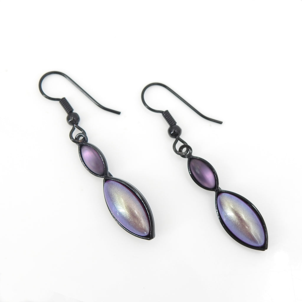 Czech Glass Purple Double Leaf Earrings