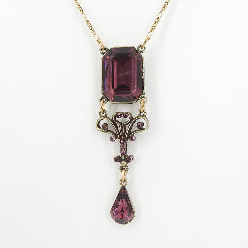 Vintage Inspired Faceted Crystal W Drop Necklace