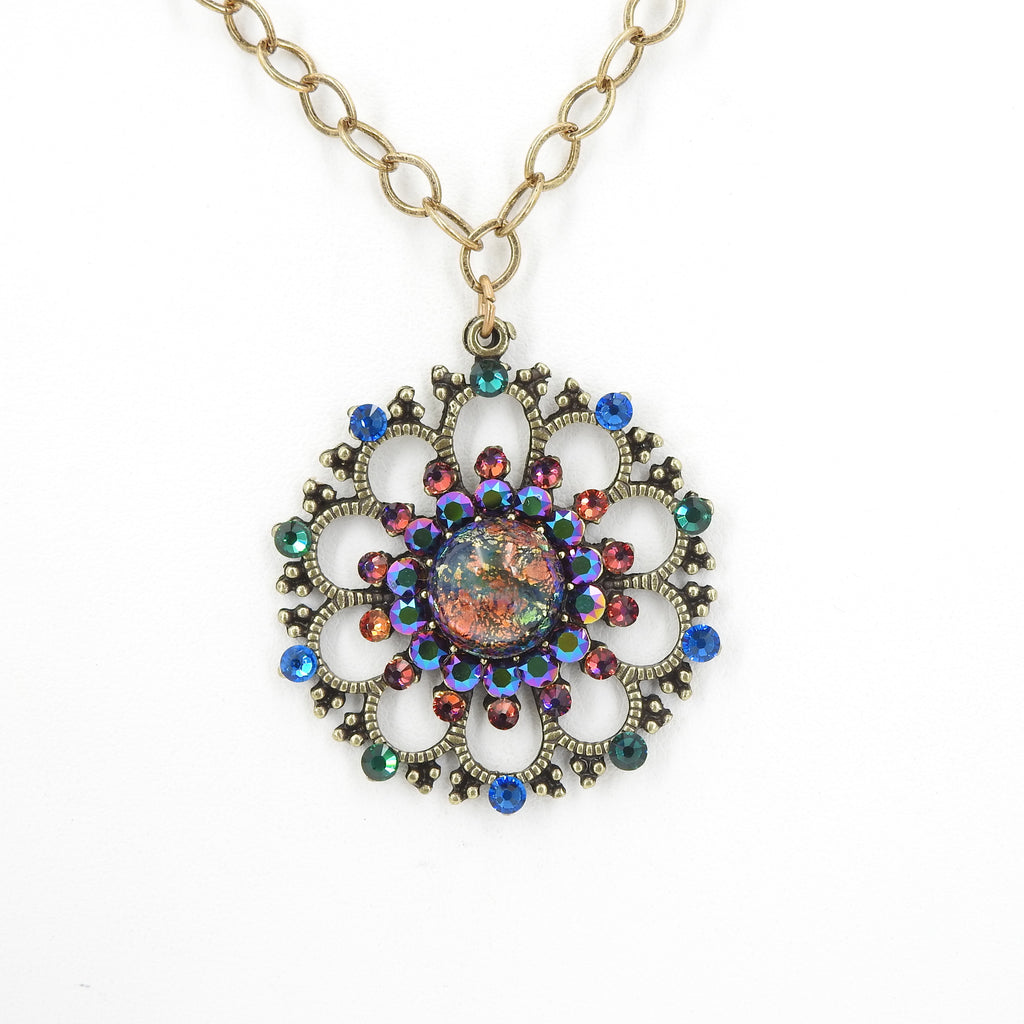 Filigreed Flower w Crystals Necklace