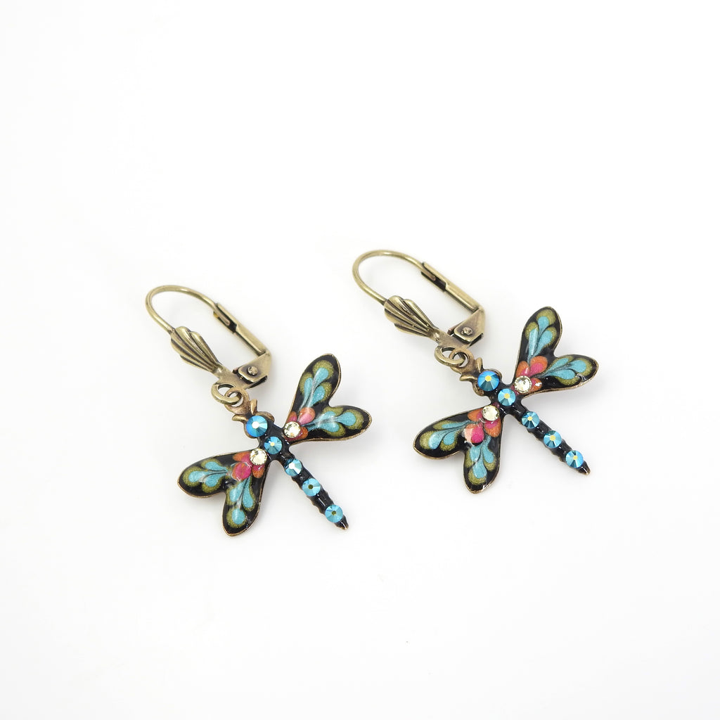 Enamel & Crystal Dragonfly Earrings