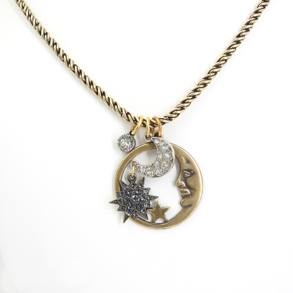 Moon & Star w/ Crystals Necklace