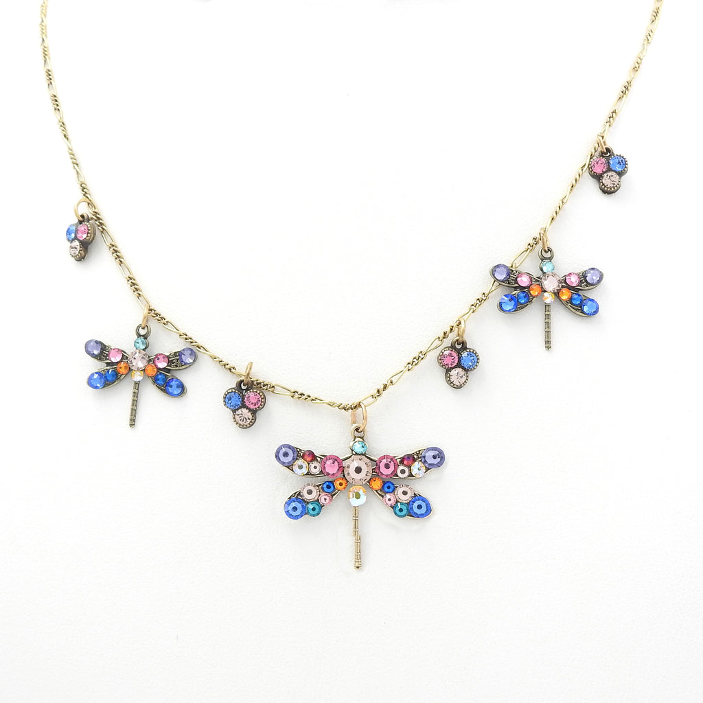 Vintage Inspired Multi Dragonfly & Crystal Necklace
