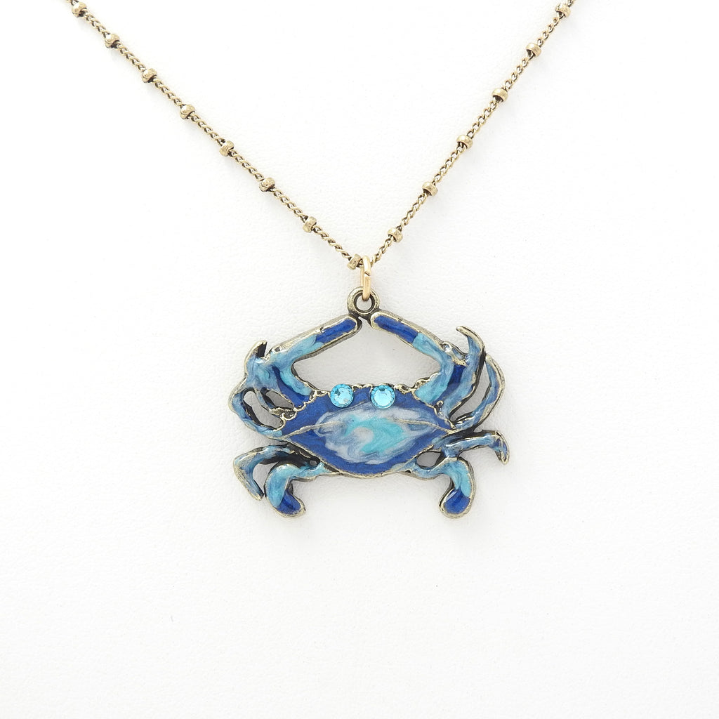 Enamel & Crystal Happy Crab Necklace