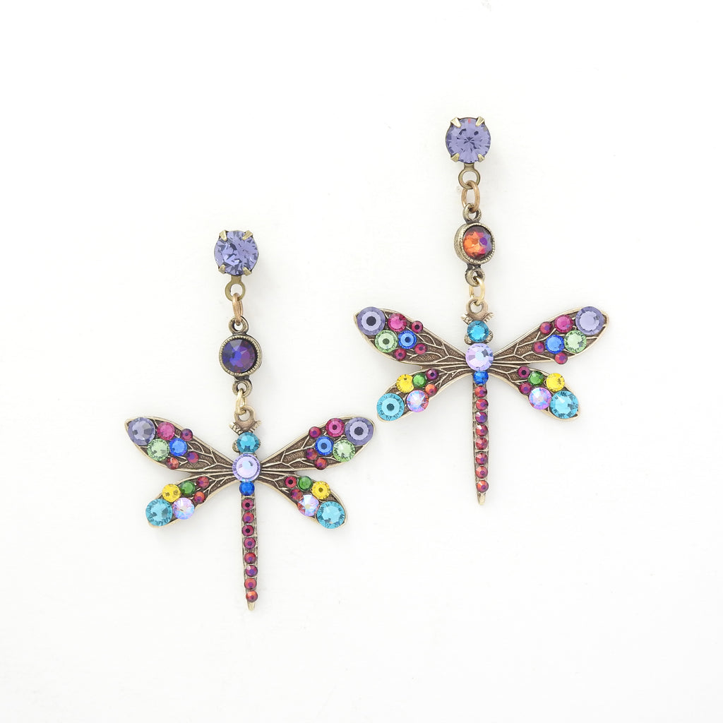 Large Vintage Inspired Dragonfly & Crystal Earrings